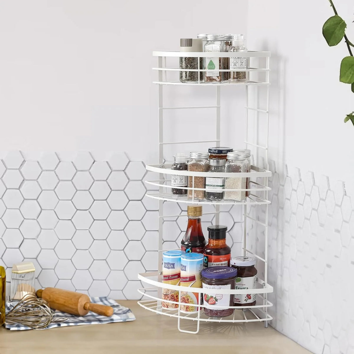 3-Tier Metal Corner Shelf for Bathroom Kitchen Storage (White)