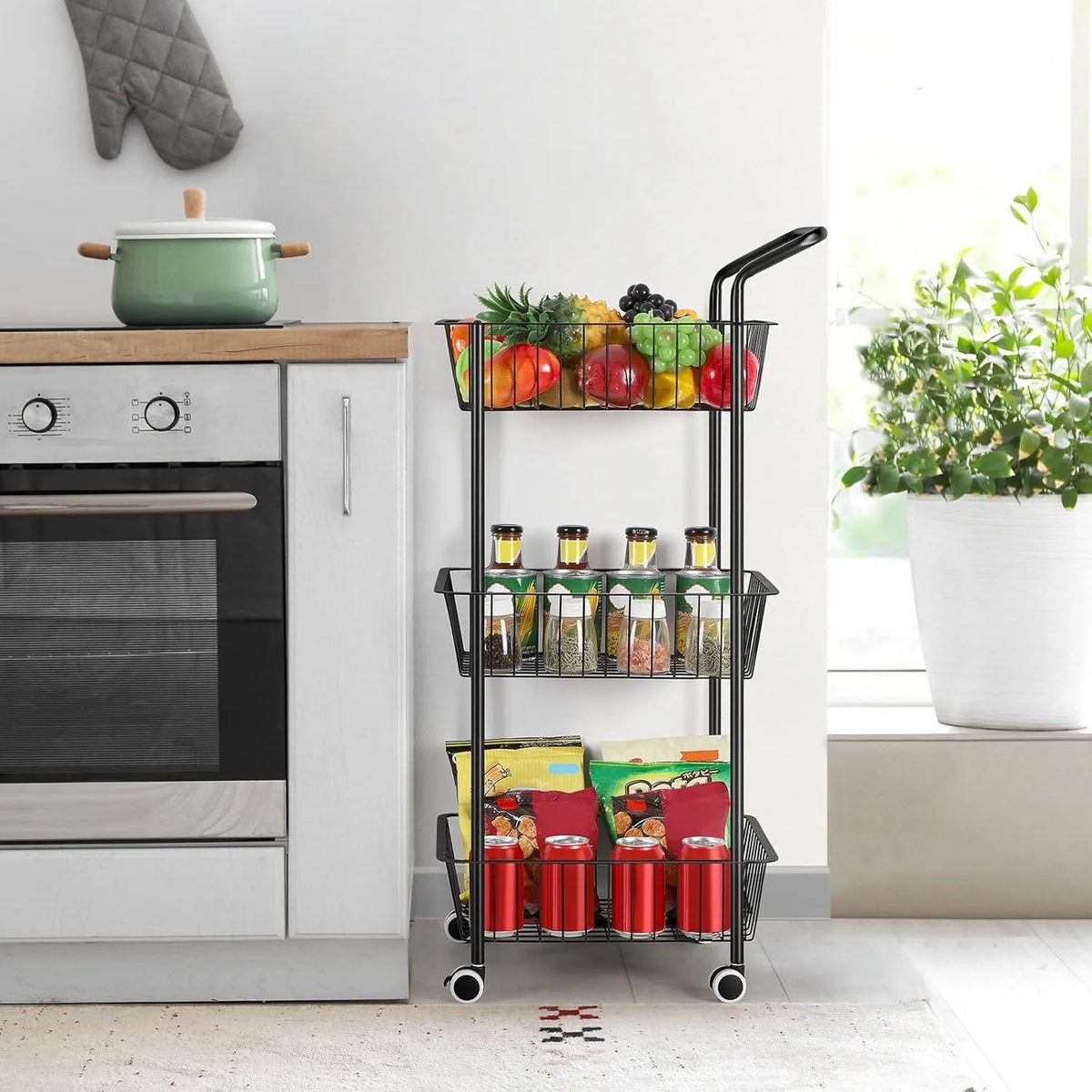 Metal 3-Tier Rolling Kitchen Cart (Black)