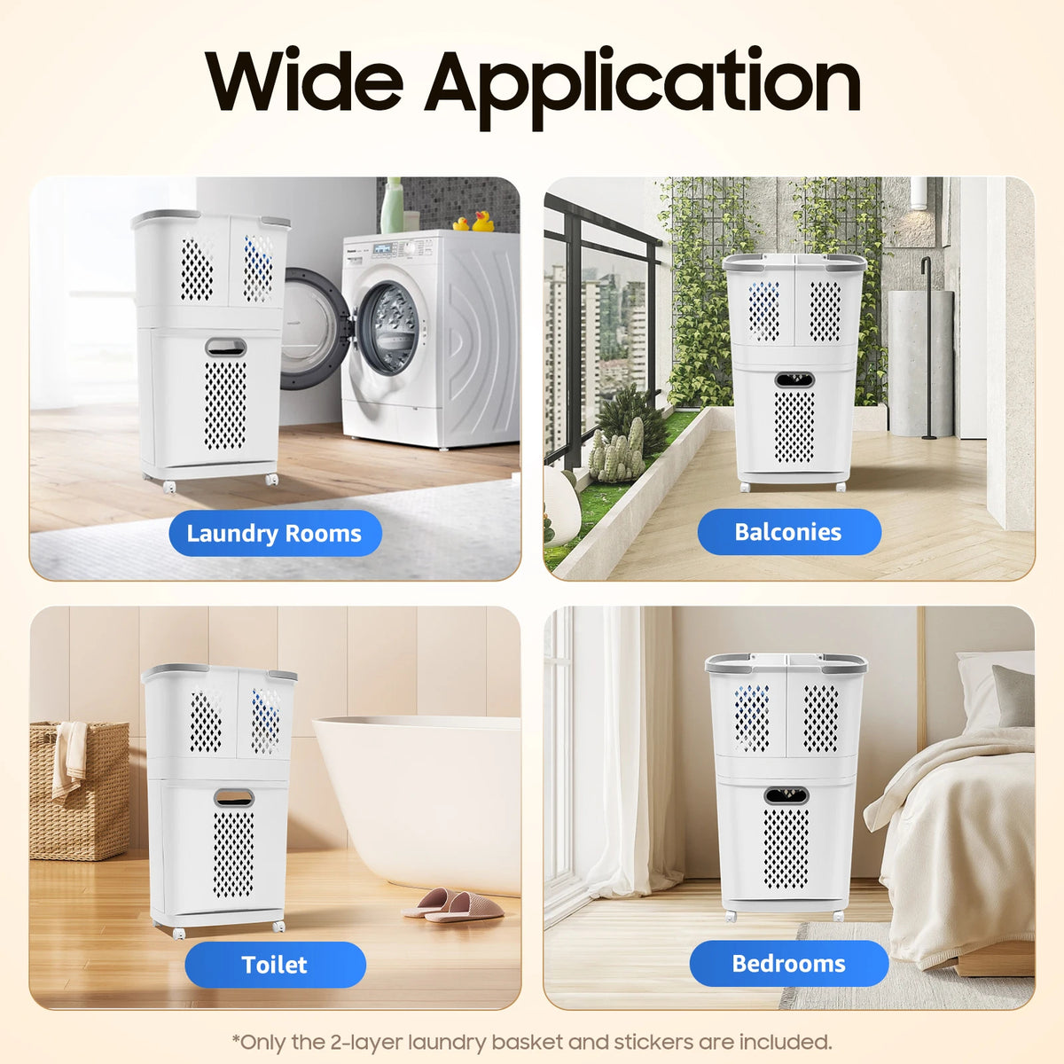 Movable Rolling Laundry Hamper 2-Tier with Wheels