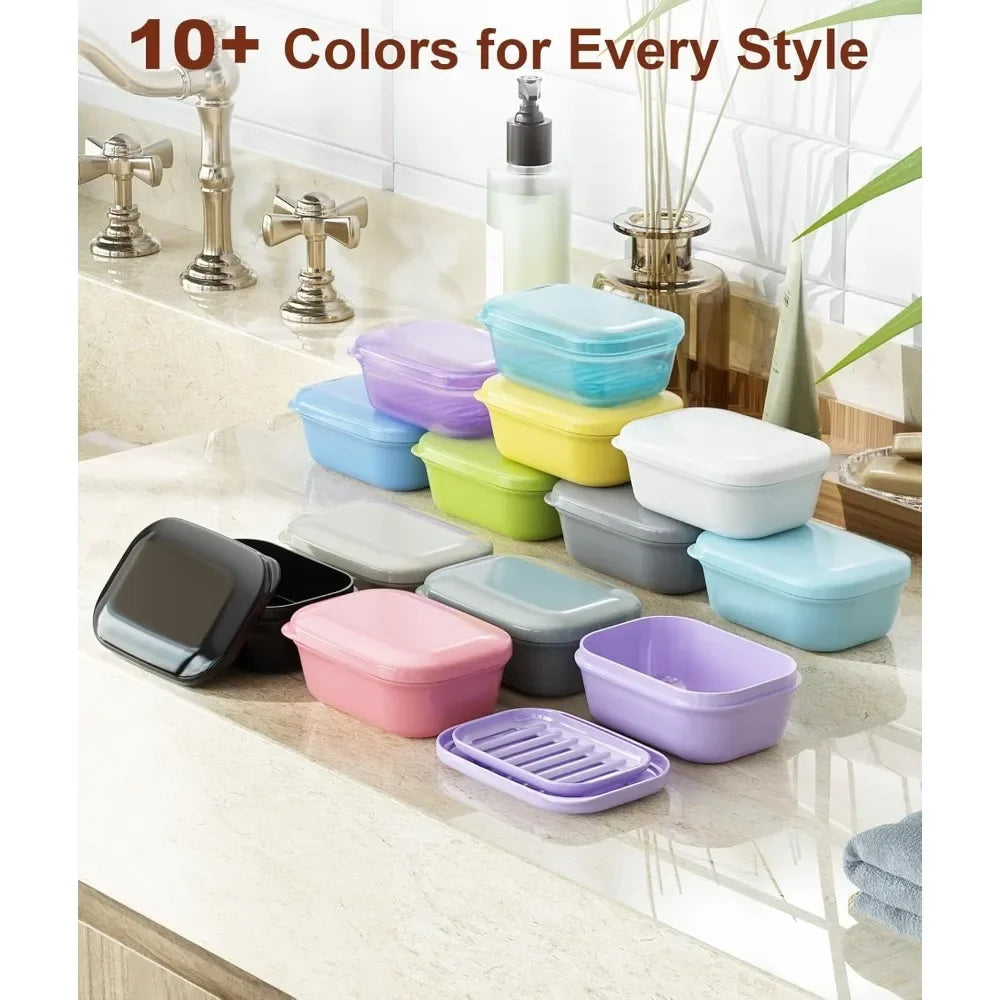 Leakproof Soap Dish with Lid – Portable Travel Soap Holder with Draining Tray for Camping, Gym &amp; Bathroom