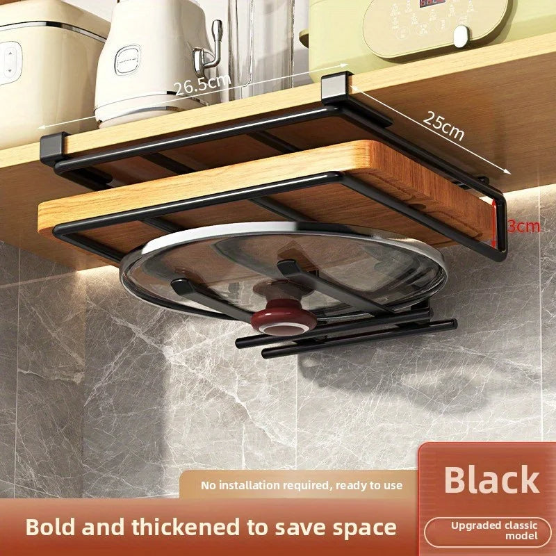 Kitchen Hanging Organizer with Hooks Pot Pan Lid Holder Paper Towel Rack