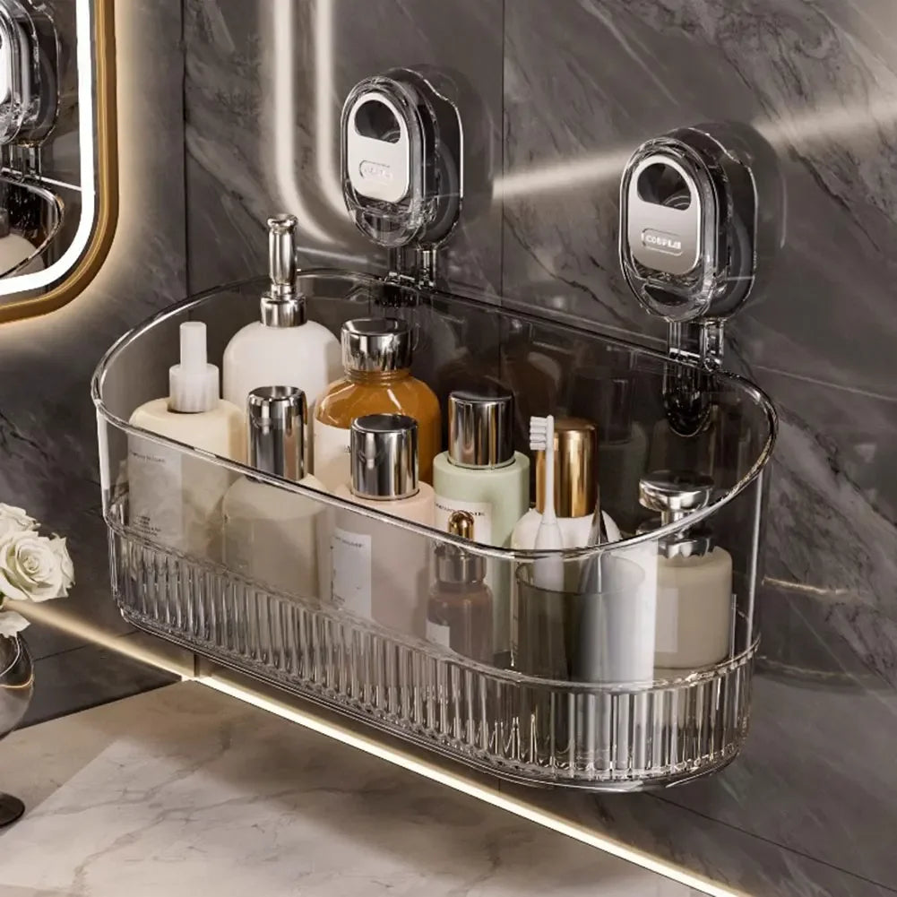 No-Drill Suction Cup Storage Box for Bathroom &amp; Kitchen Strong Load-Bearing Wall Basket (Gold)