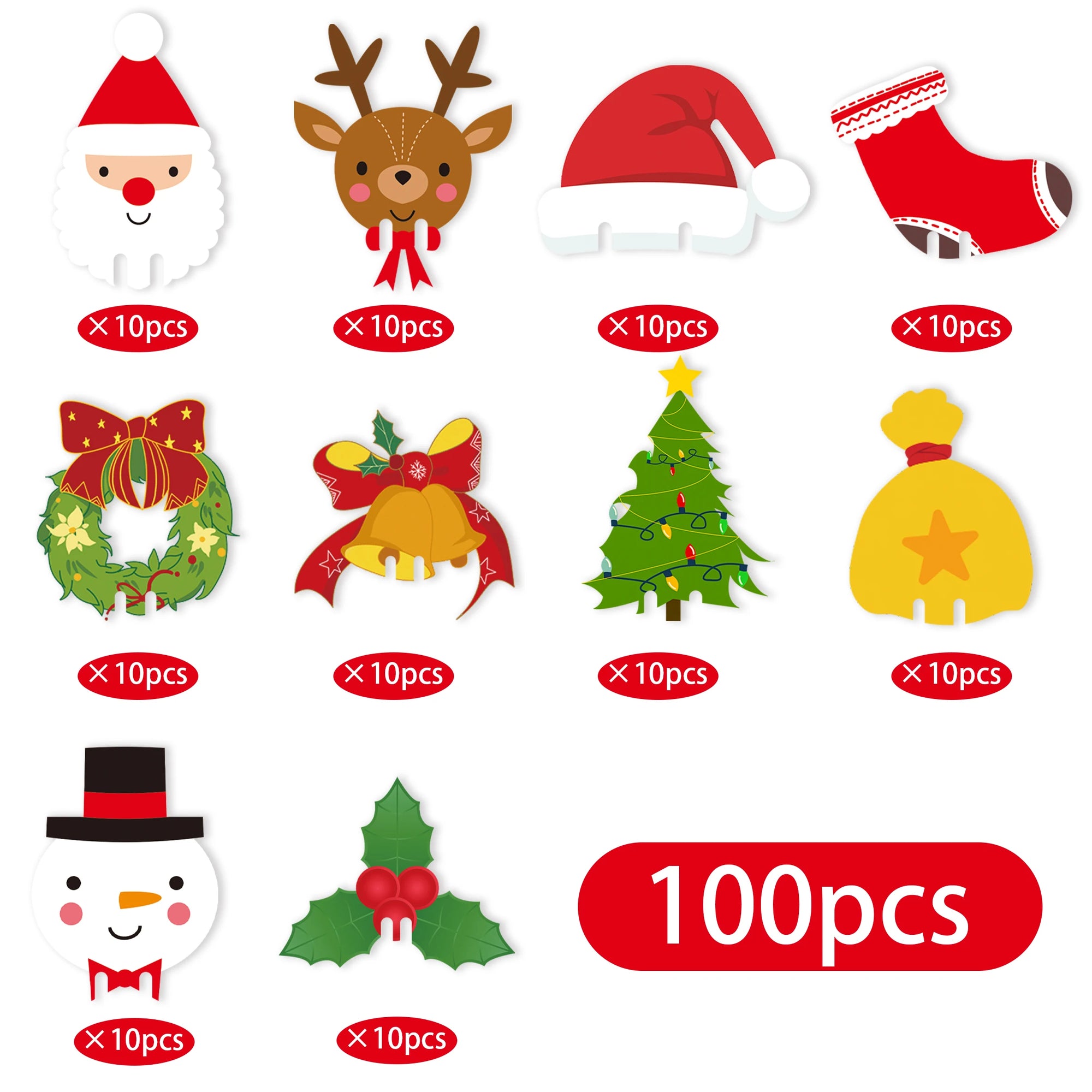 100pcs Christmas Wine Glass Decoration Santa Hat Xmas Tree Snowman Cup Card