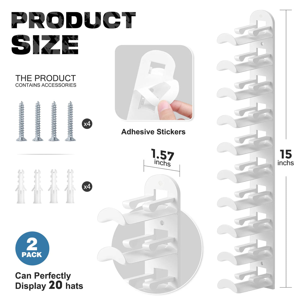 Adhesive Hat Racks Multilayer Hat Storage Organizer for Baseball Caps (Black)