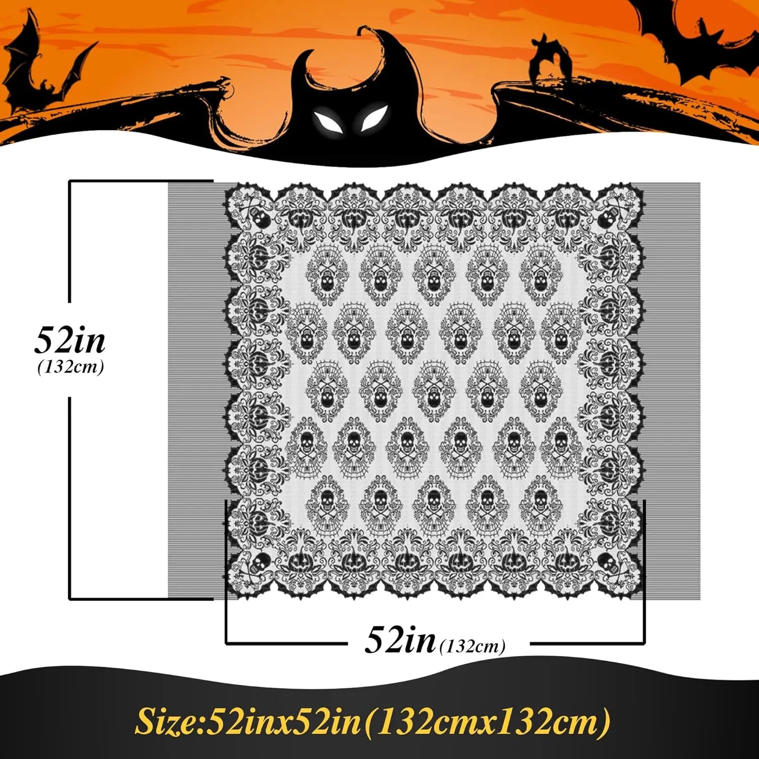 Halloween Black Lace Skull Tablecloth with Tassels