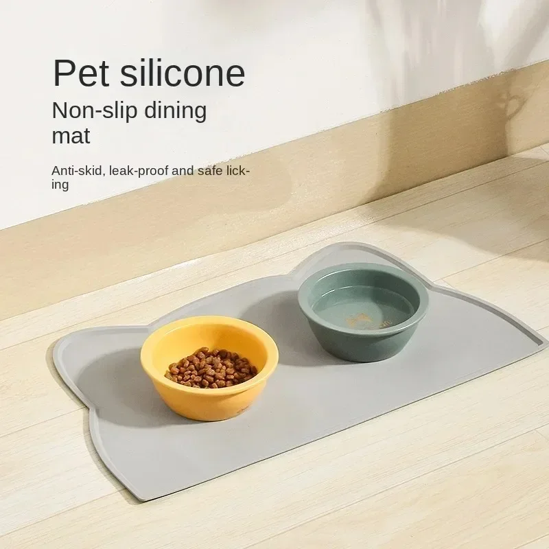 Non-Slip Silicone Pet Food Mat Bowl Pad Cushion for Cats (Gray)