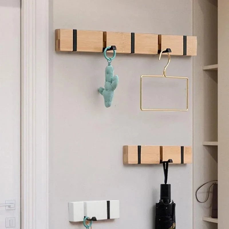 Invisible Flip-Down Wooden Coat Rack (White)