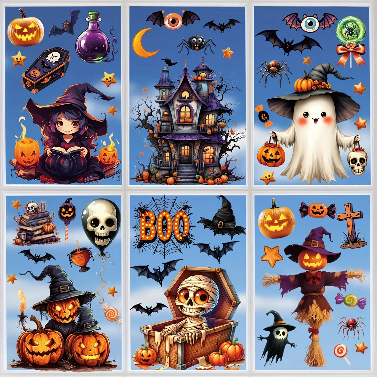 3D Halloween Window Clings with Castle, Bats &amp; Pumpkins