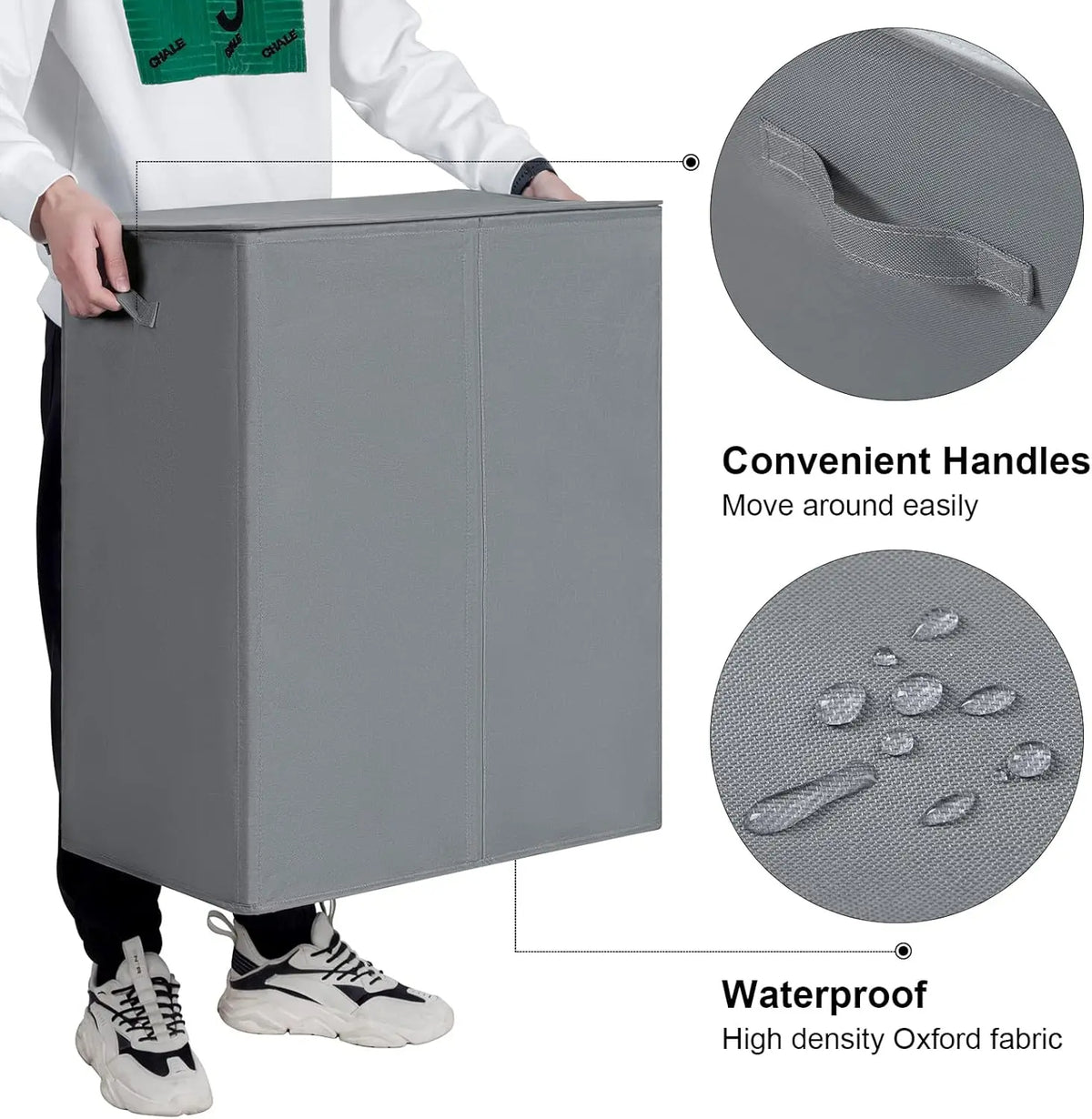 Collapsible Double Laundry Hamper 180L with Lid and Bags (Gray)