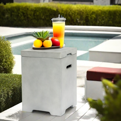 Outdoor Propane Tank Hideaway Table Light Gray Side Handles
