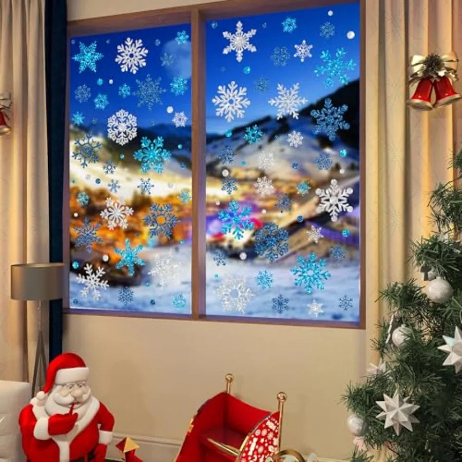 9 Sheets Glitter Snowflake Window Clings for Christmas Decorations – Double-Sided Winter Wonderland Party Home Glass Stickers