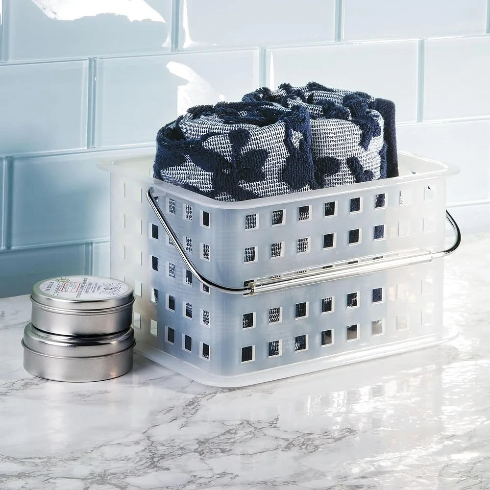 Plastic Storage Baskets Set of 3 with Handles for Bathroom Organization