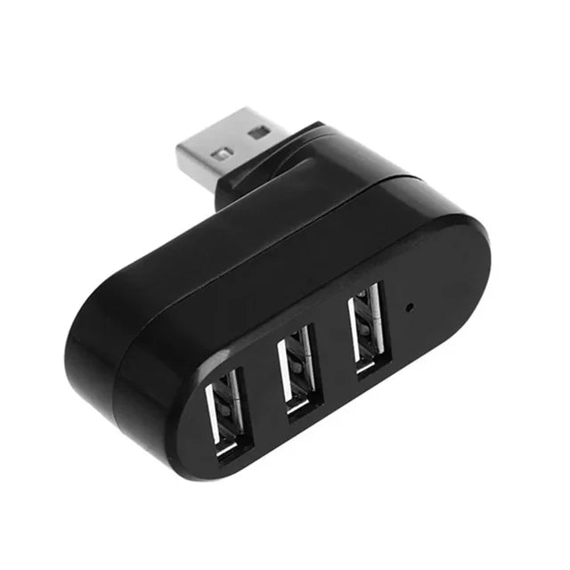 USB Hub 2.0 Adapter Rotate High Speed U Disk Reader Splitter 3 Ports (Black)