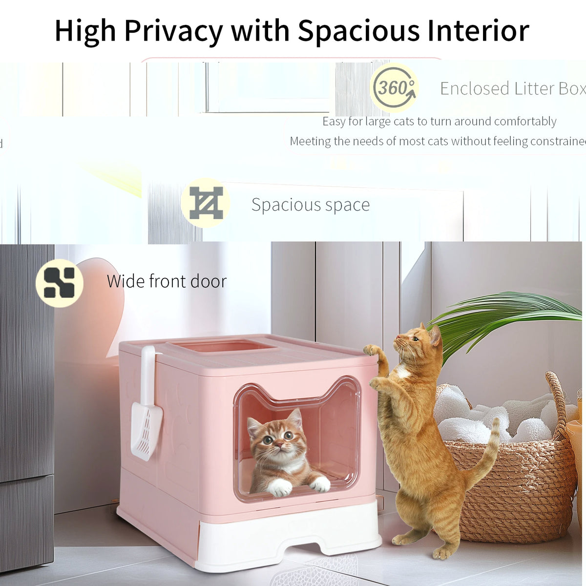 Enclosed Cat Litter Box Large Foldable Self-Cleaning Kitty Toilet with Scoop