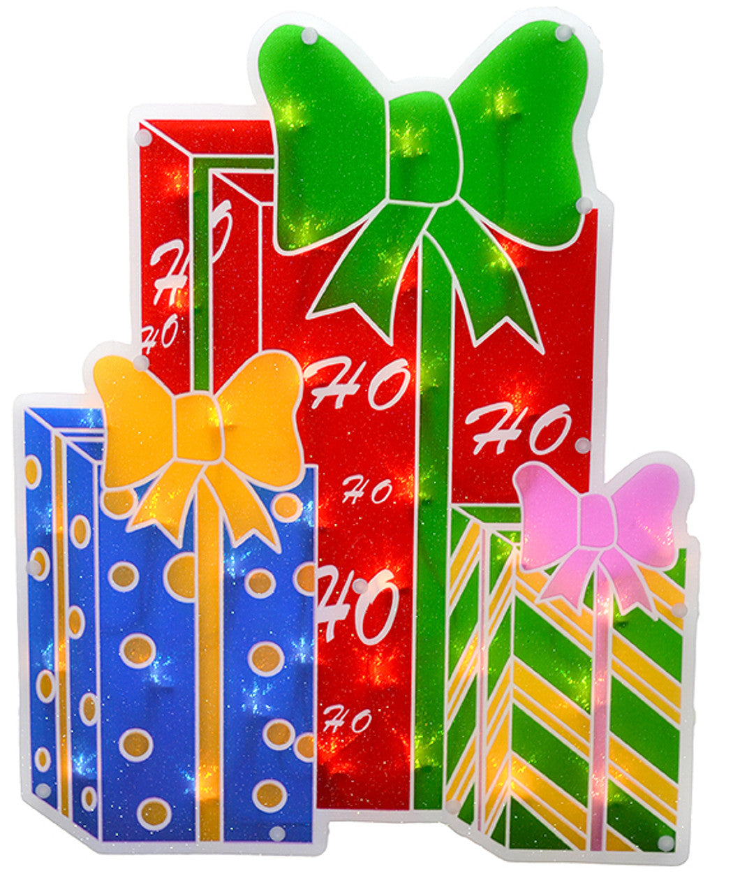 Christmas Presents 17" Green and Red Double-Sided Lighted Holographic Shimmering Window Silhouette