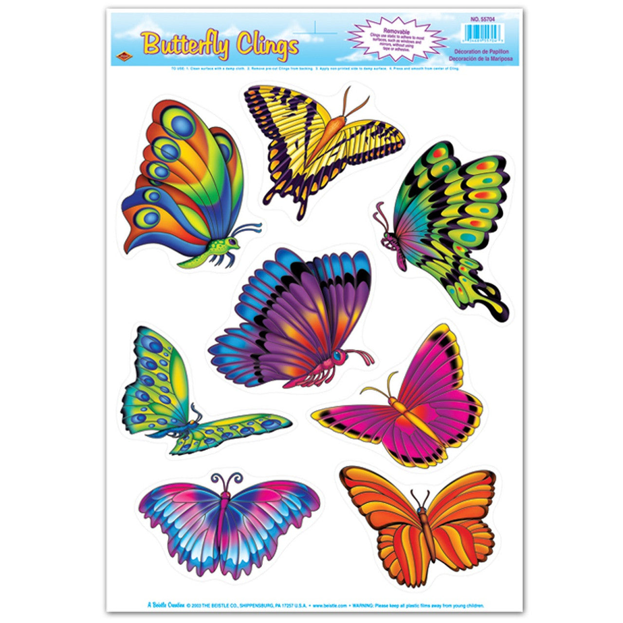Spring Summer Butterfly Window Decals, Pack of 96