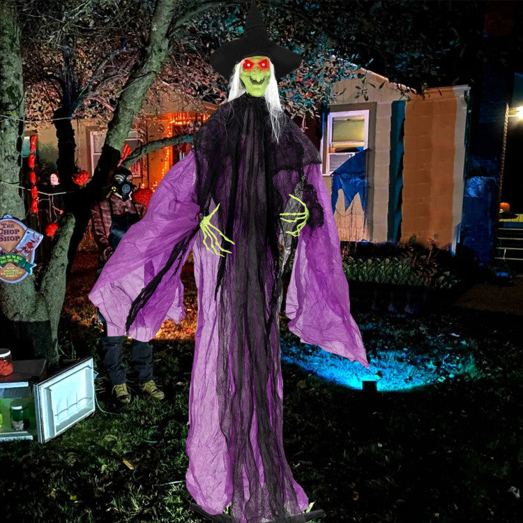 Animated Witch with Moving Arms &amp; LED Eyes - 7.2 ft Tall