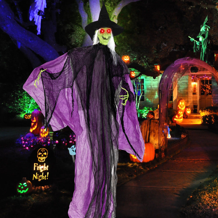 Animated Witch with Moving Arms &amp; LED Eyes - 7.2 ft Tall
