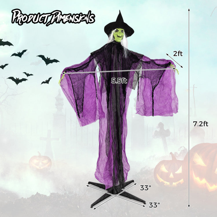 Animated Witch with Moving Arms &amp; LED Eyes - 7.2 ft Tall