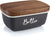 Gray Butter Dish Large Ceramic Butter Dish with Acacia Wooden Lid, for Counter, for Kitchen Gifts