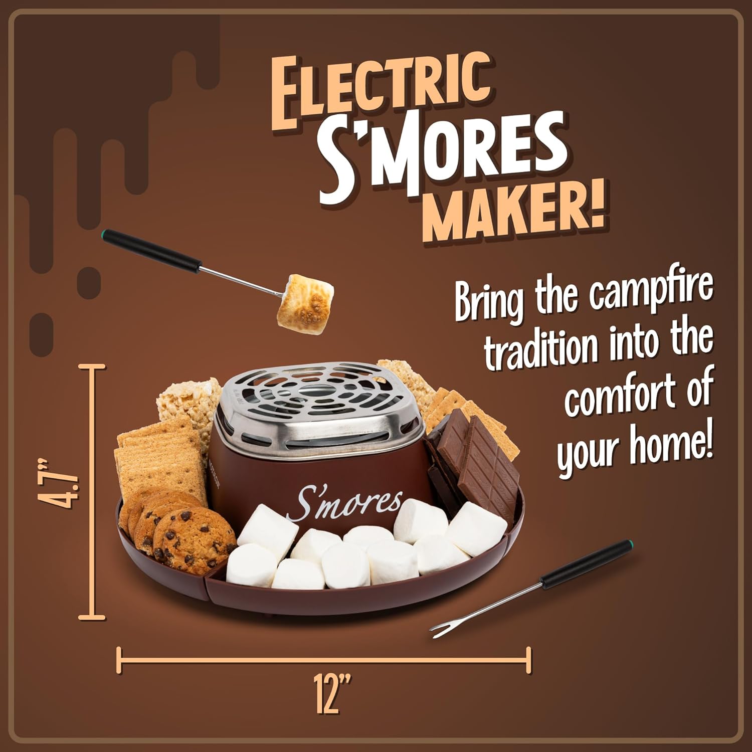 Electric S'mores Maker Smores Kit With Marshmallow Roasting Sticks and 4 Trays