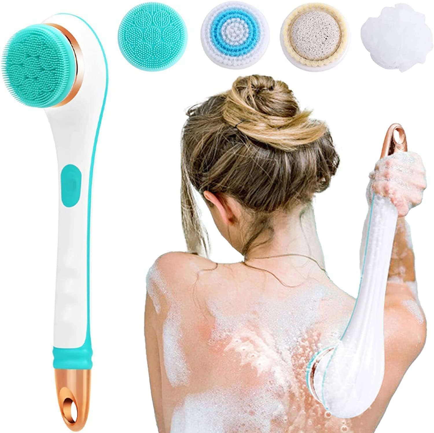 Electric Body Brush Scrubber Shower Brush Set with Long Handle with 6 Brush Heads