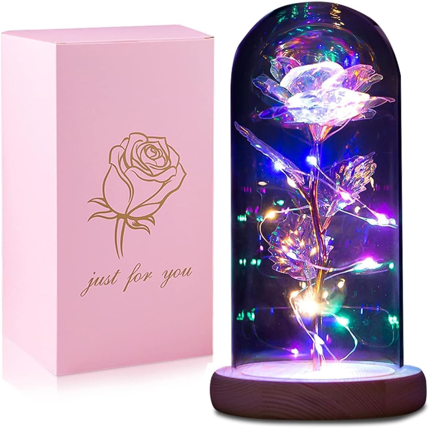 Colorful Rose In A Glass Dome Gifts for Valentine Day