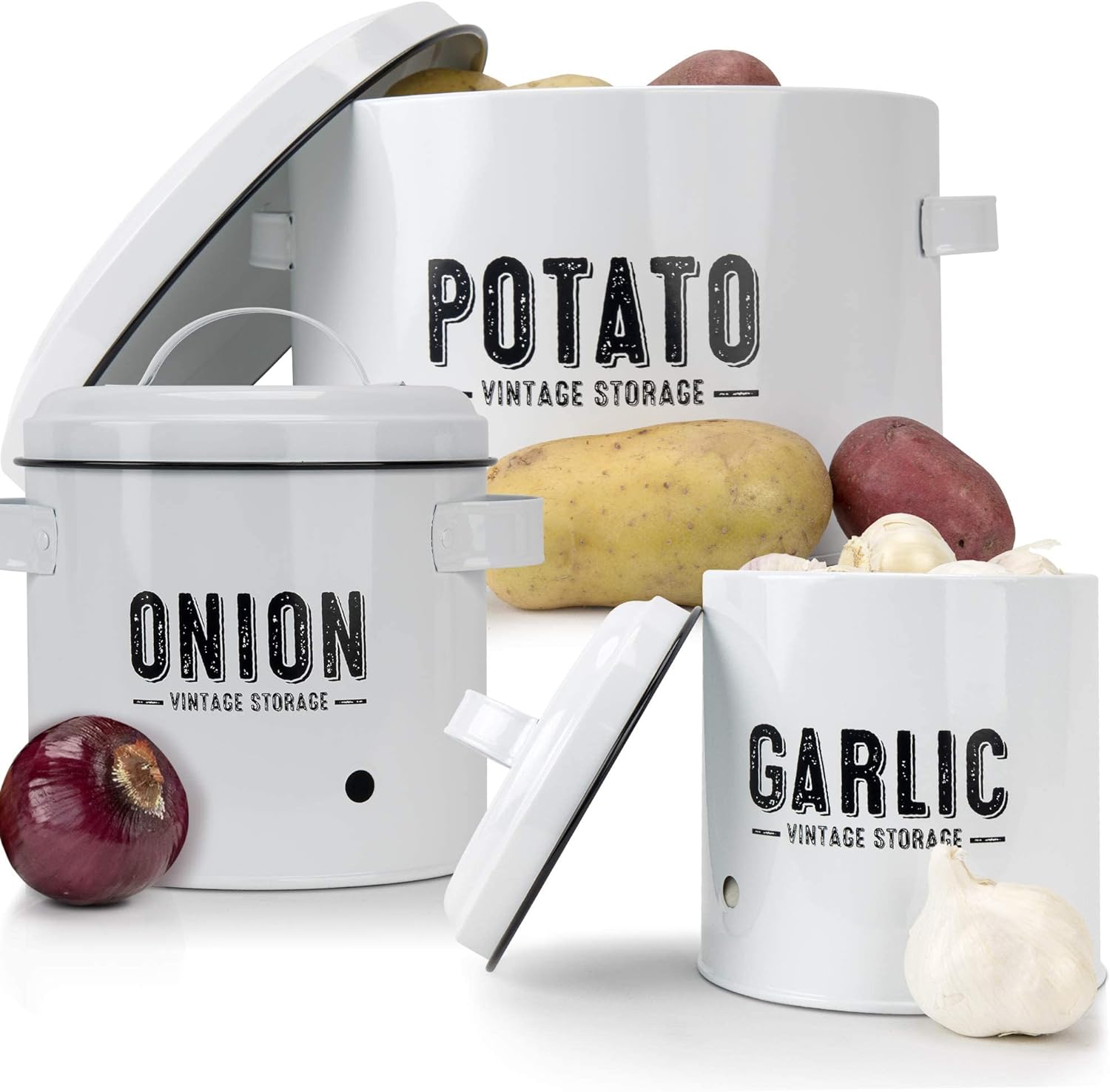 Potato Garlic Onion Canister Sets, Food Storage Keepers, 3 Pack