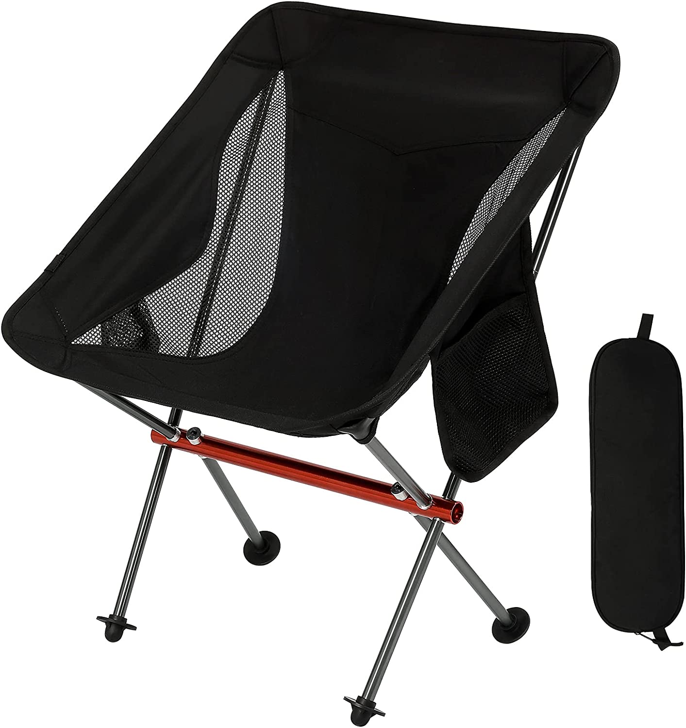 Portable Camping Chair, 300lbs Capacity with Wide Feet and Storage Bag, Black