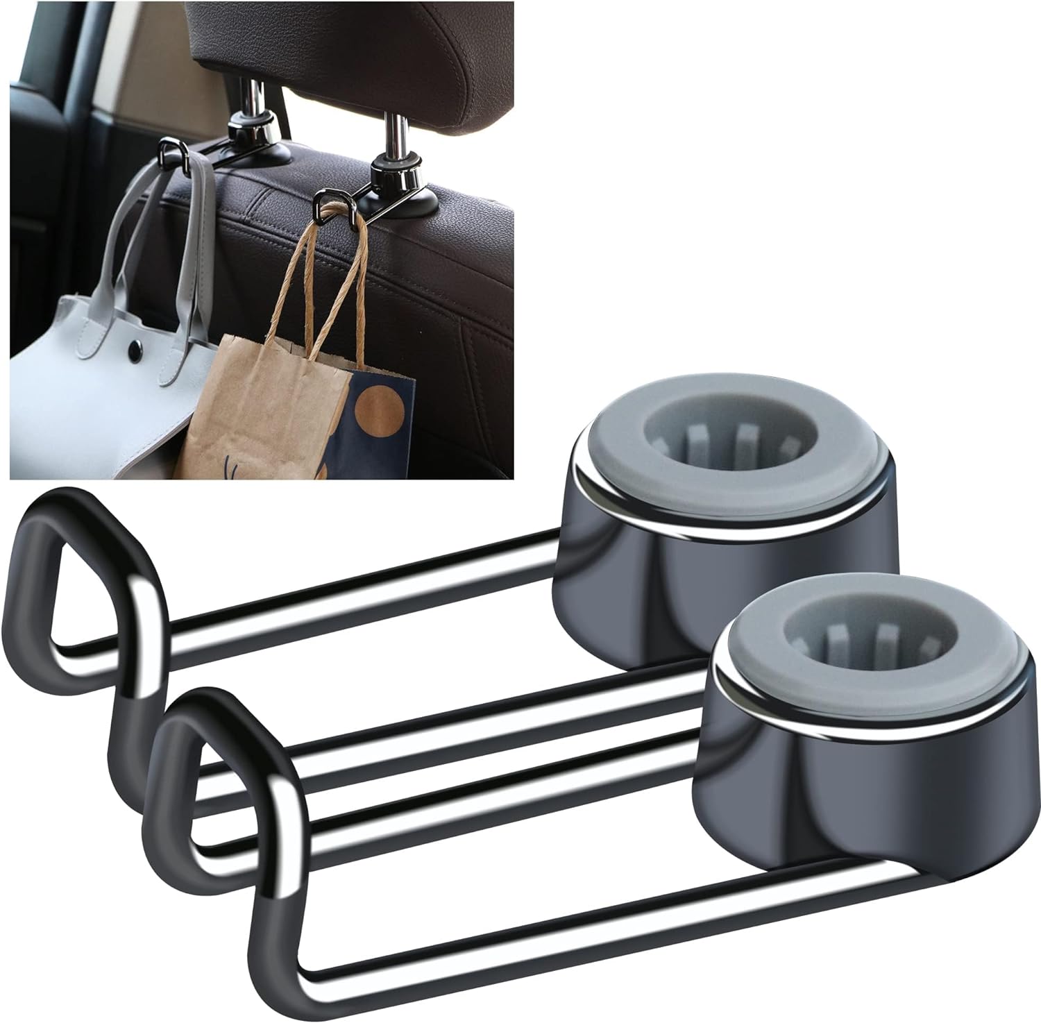 Car Seat Hook 2 Pack Headrest Hooks for Car Purse Hook, Black