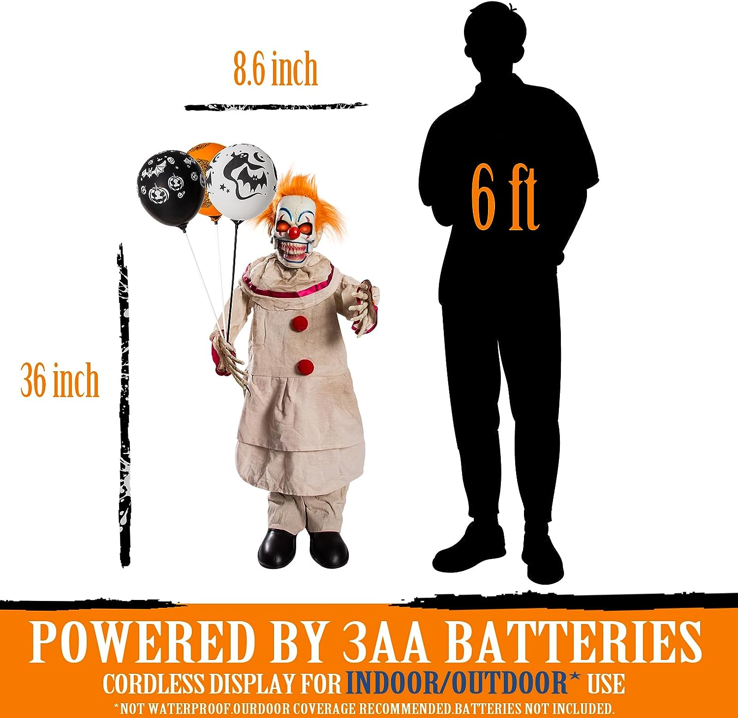 Clown 36'' Animatronics Halloween Decorations Sound Activated with Creepy Sound, Motion, Light Up Eyes