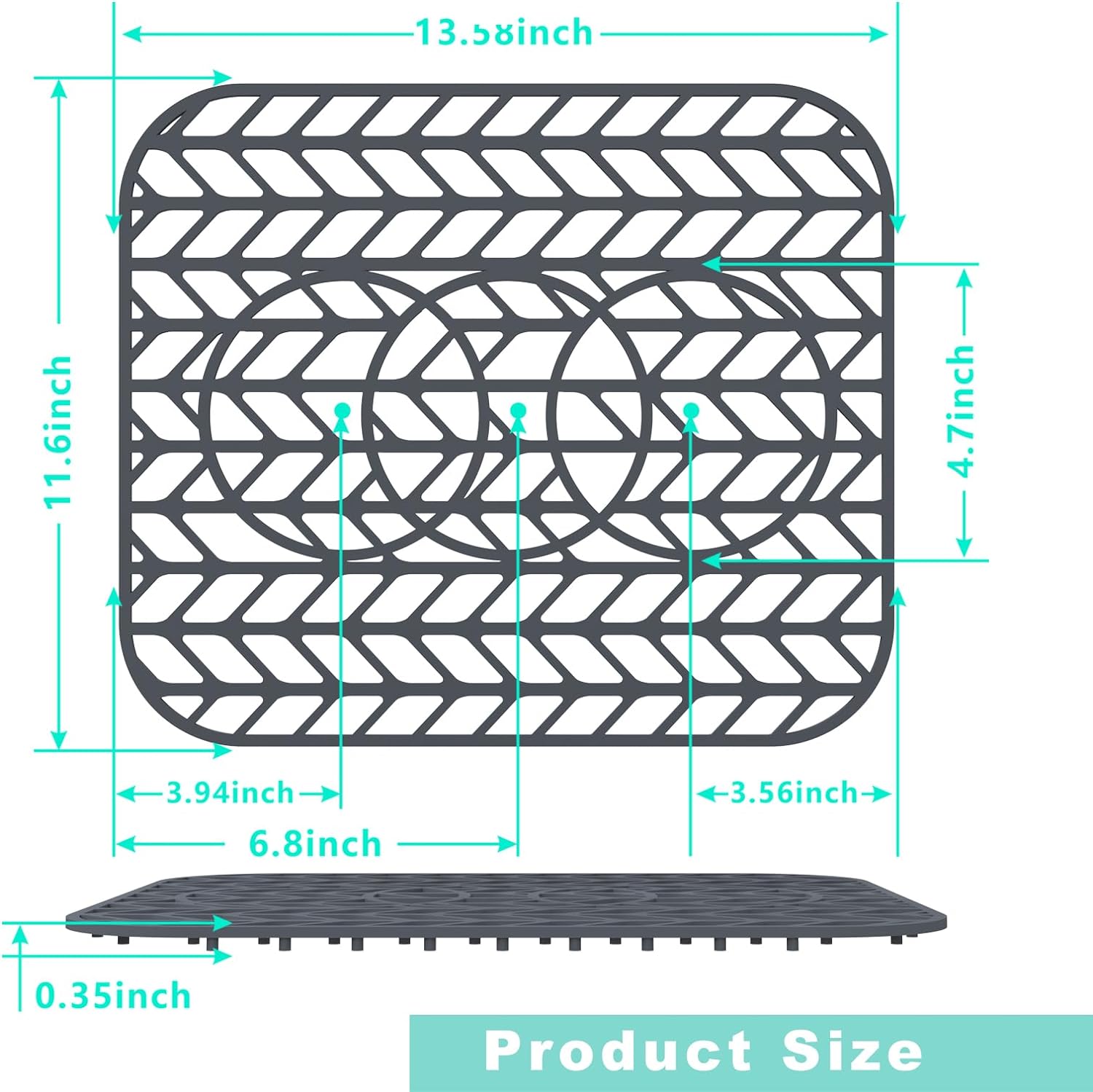 Kitchen Sink Protectors Silicone 13.6"x 11.6" Sink Mat with 3 Reserved Holes, Gray