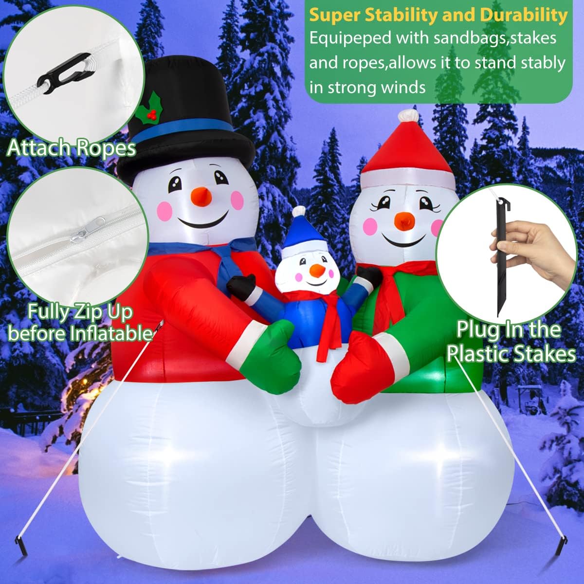 Outdoor Christmas 6FT Snowman Family Outdoor Christmas Blow Up Yard Decorations with Built-in LED