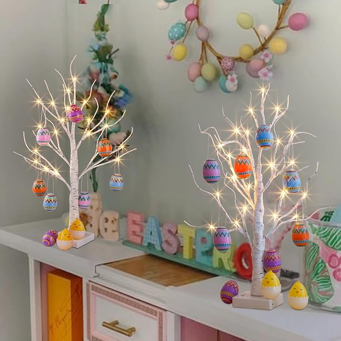 Easter Egg Tree Lights, 2FT Easter Tree Battery Operated USB with Timer