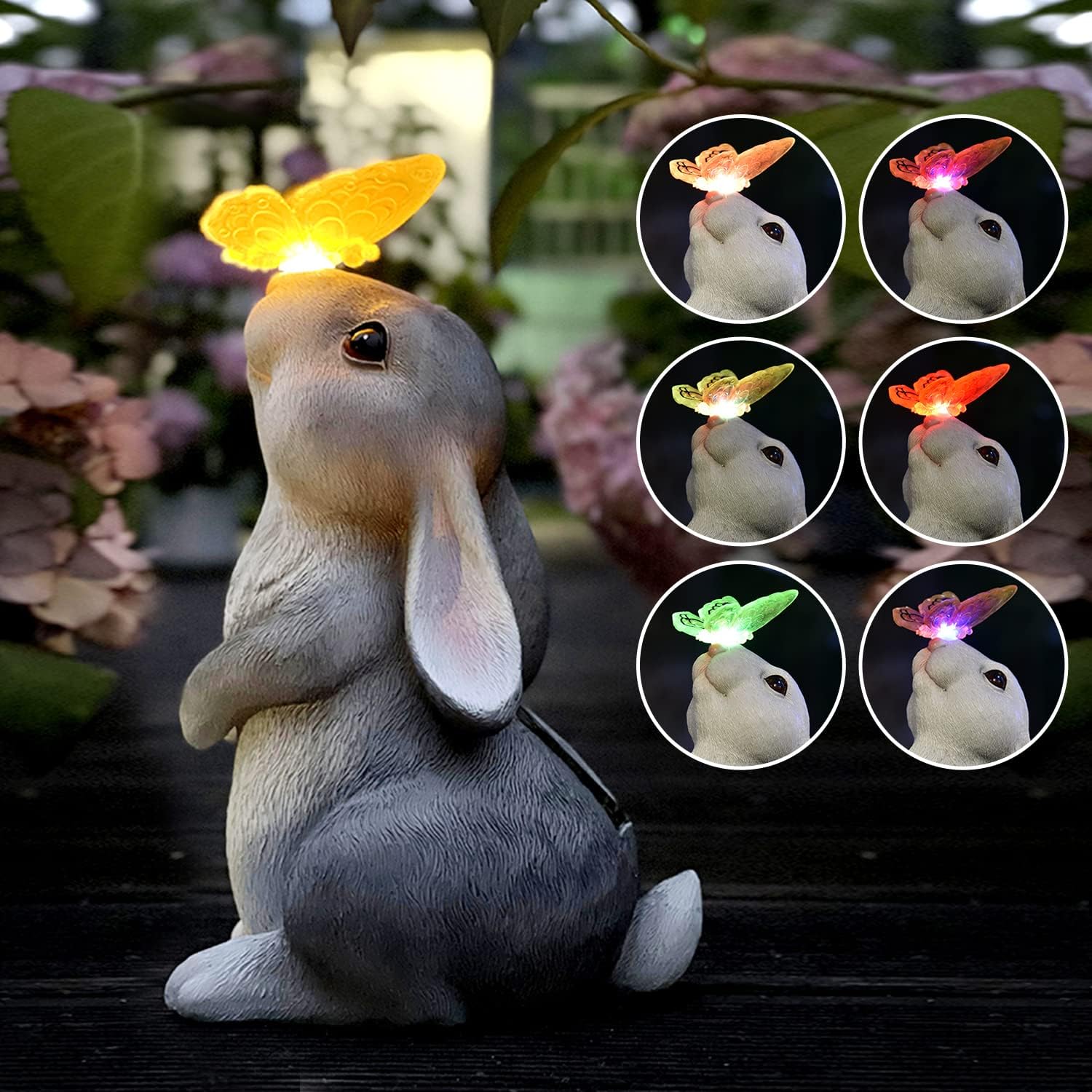 Garden Outdoor Decor Rabbit in with Solar Butterfly Light Garden Statues Outsides Decorations