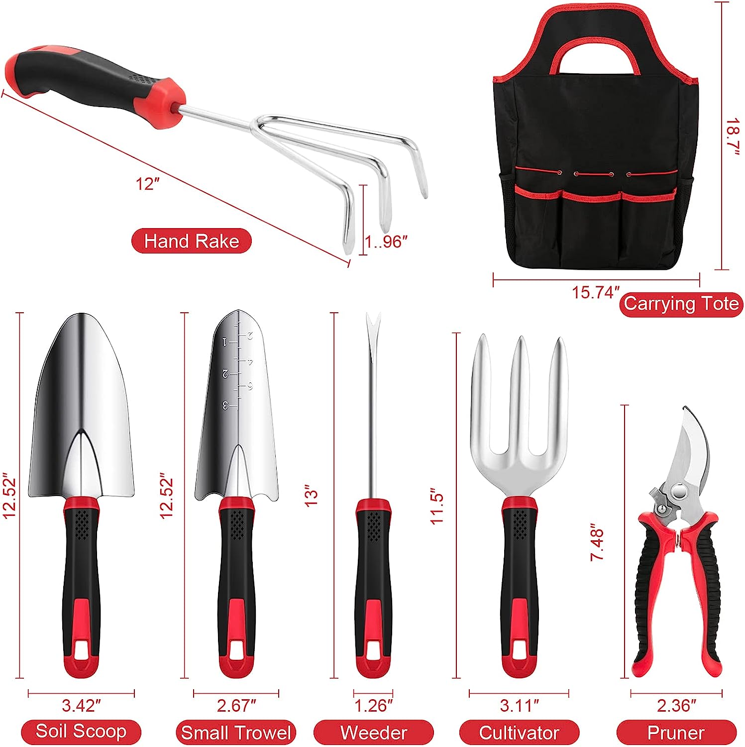 Gardening Tools 9 Pieces Stainless Steel Tool Set with Tote Bag