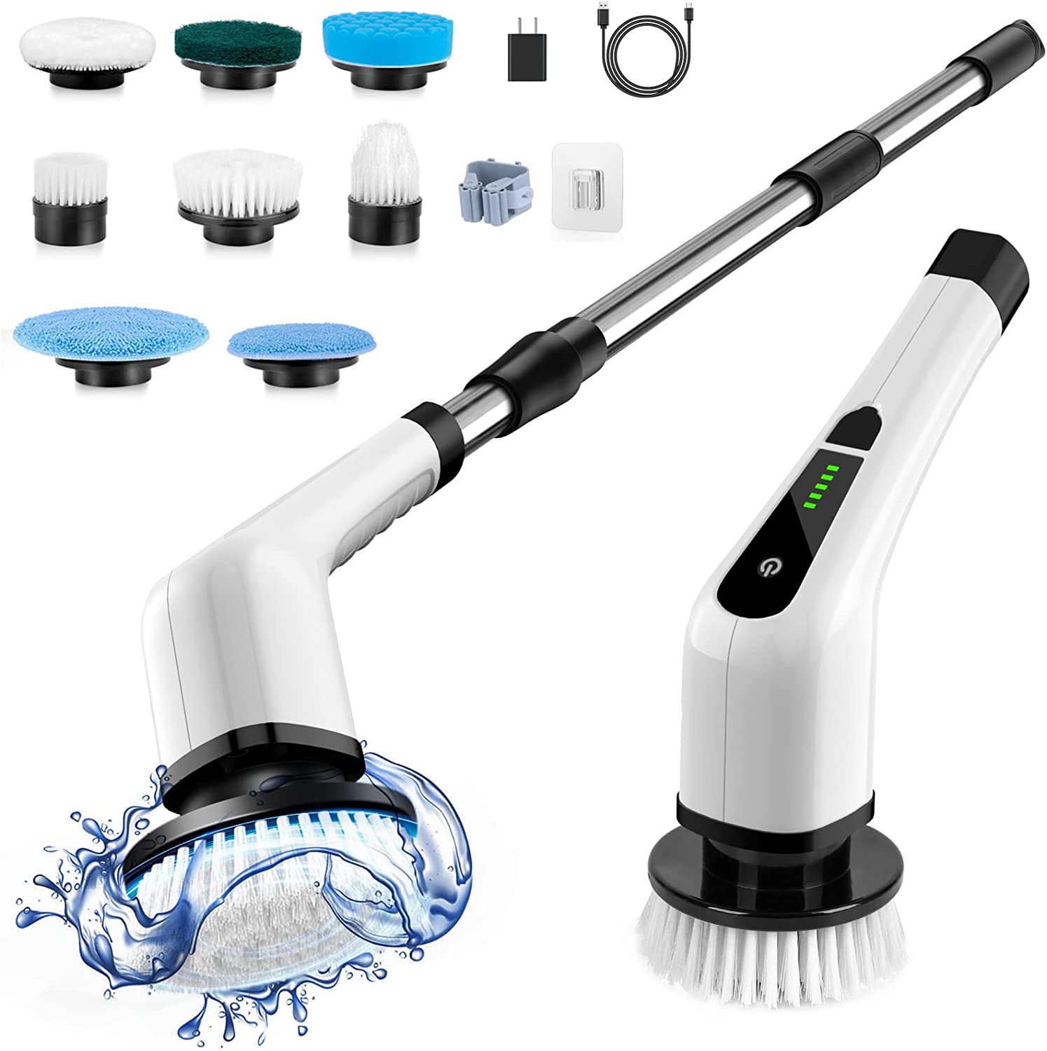 Cordless Electric Spin Scrubber with  8 Replaceable Brush Heads