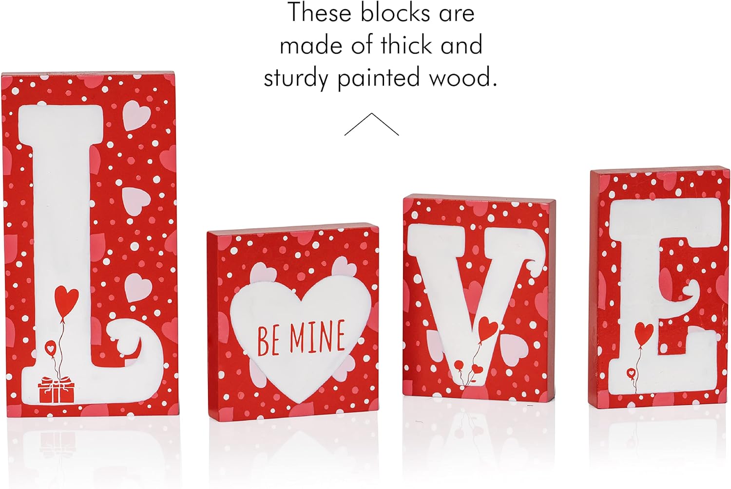 Valentine's Day Romantic Heart Wood Letters Block Decoration Sign with Hearts