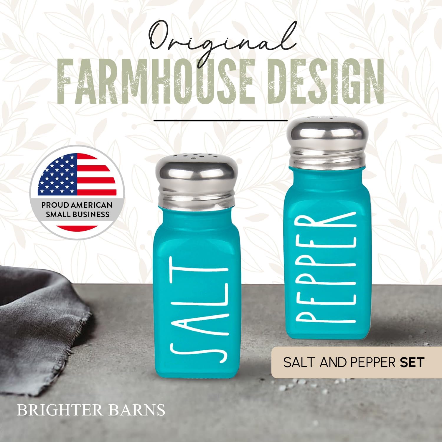 Salt and Pepper Shakers Set Farmhouse Glass Shakers with Stainless Steel Lid, Teal