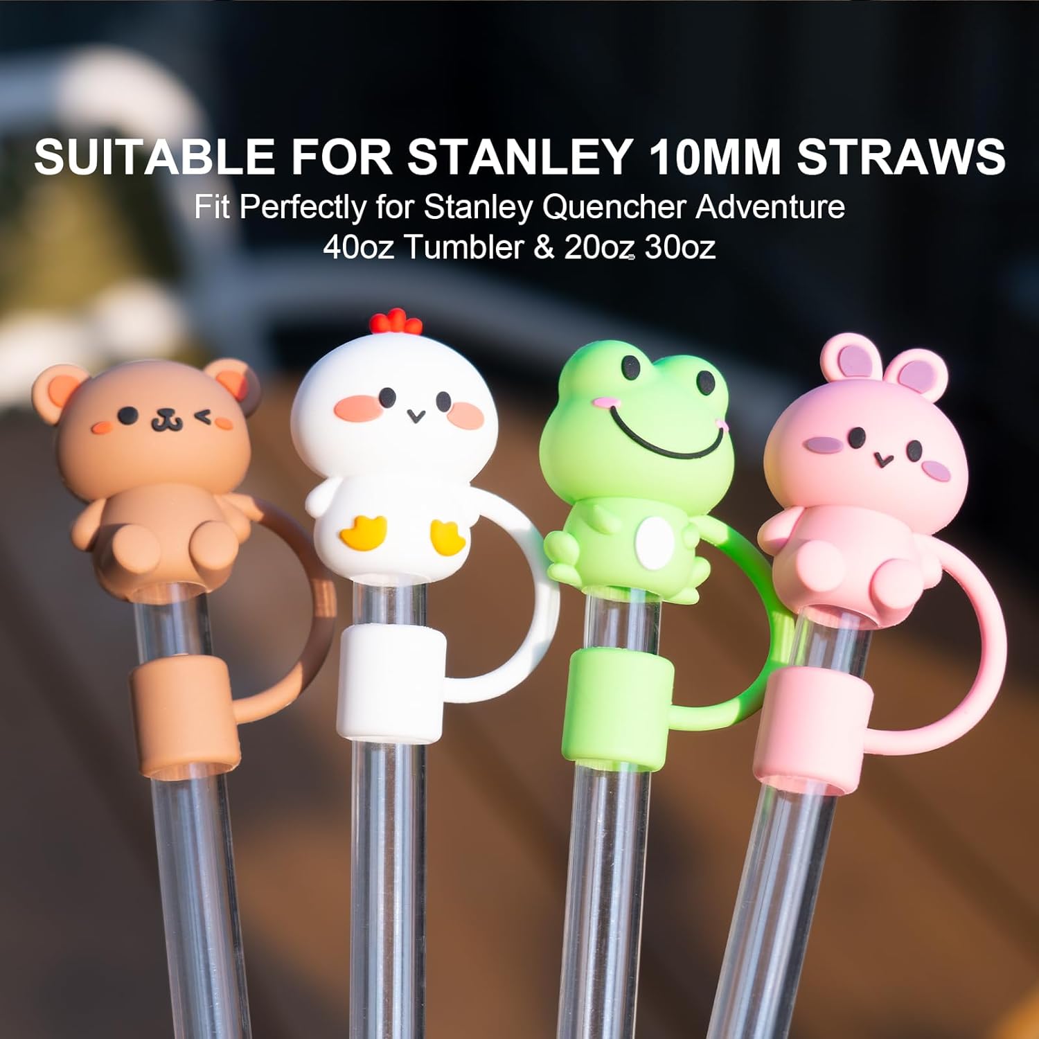 Silicone Straw Covers Cap 4 Pieces 0.14" Diameter for Stanley Cup, Dust-Proof Drinking Straw Reusable Straw Tips Lids