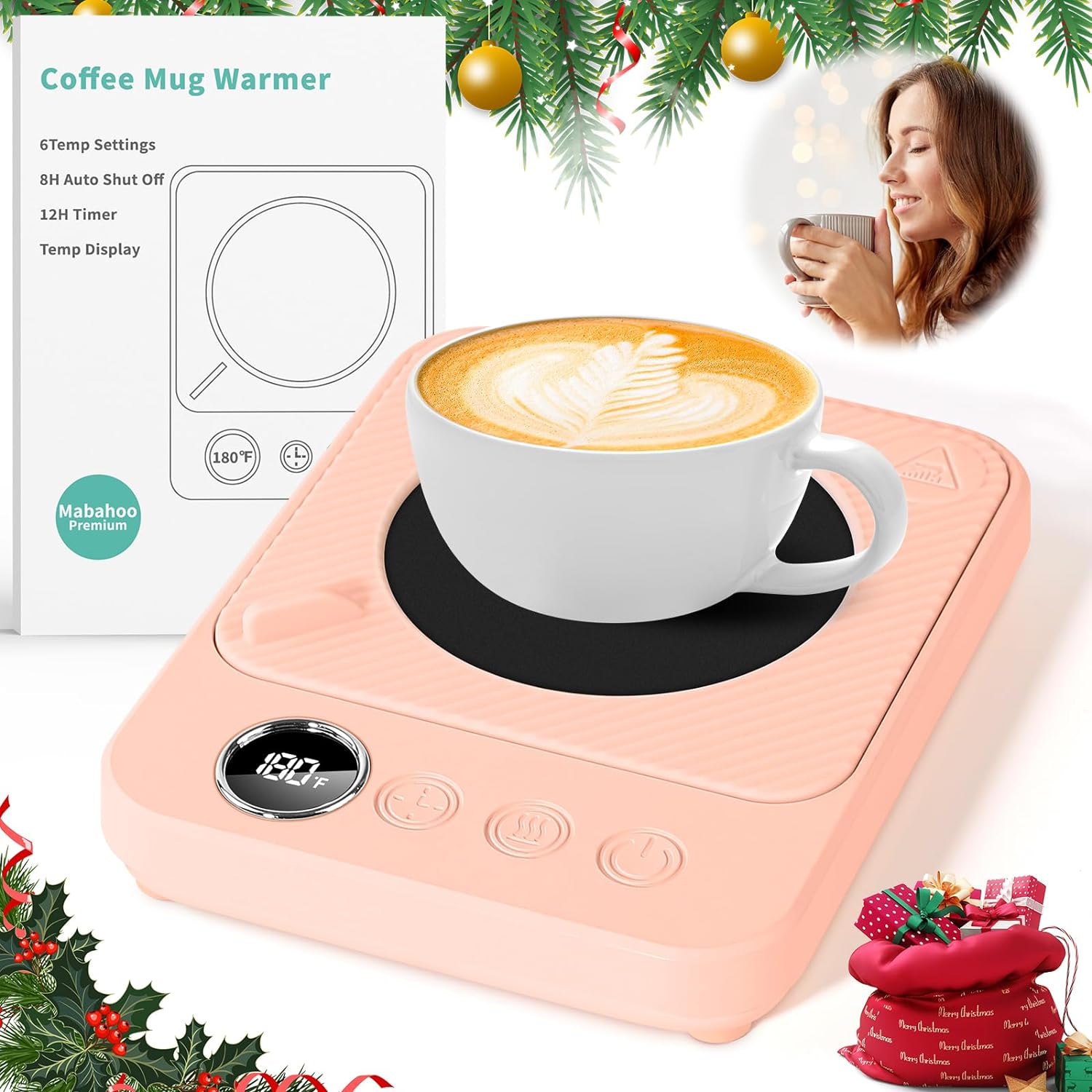 Coffee Mug Warmer for Desk Auto Shut Off Electric Heated Mug Cup Warmer, Pink