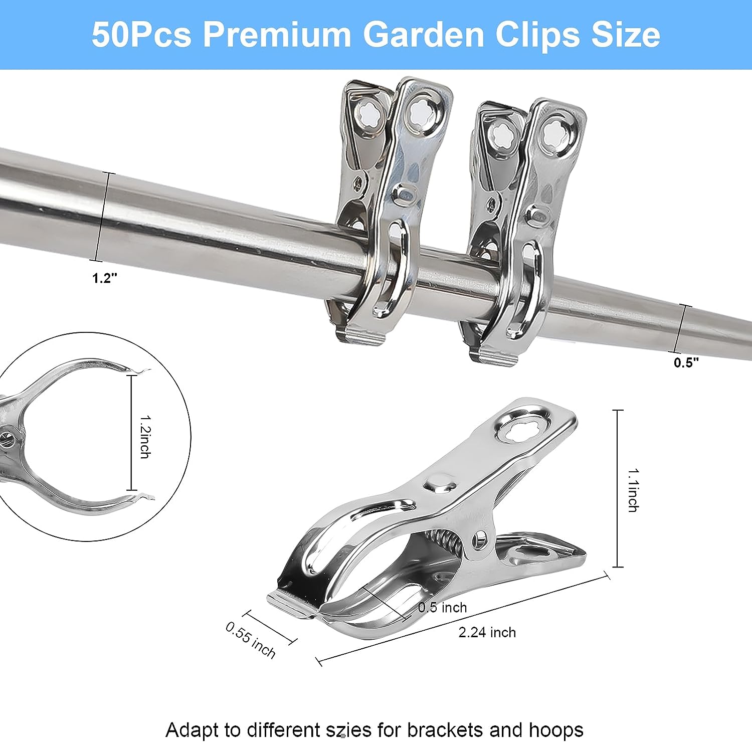 Garden Clips 50 Pieces Stainless Steel Greenhouse Clip 2.3" Clamps