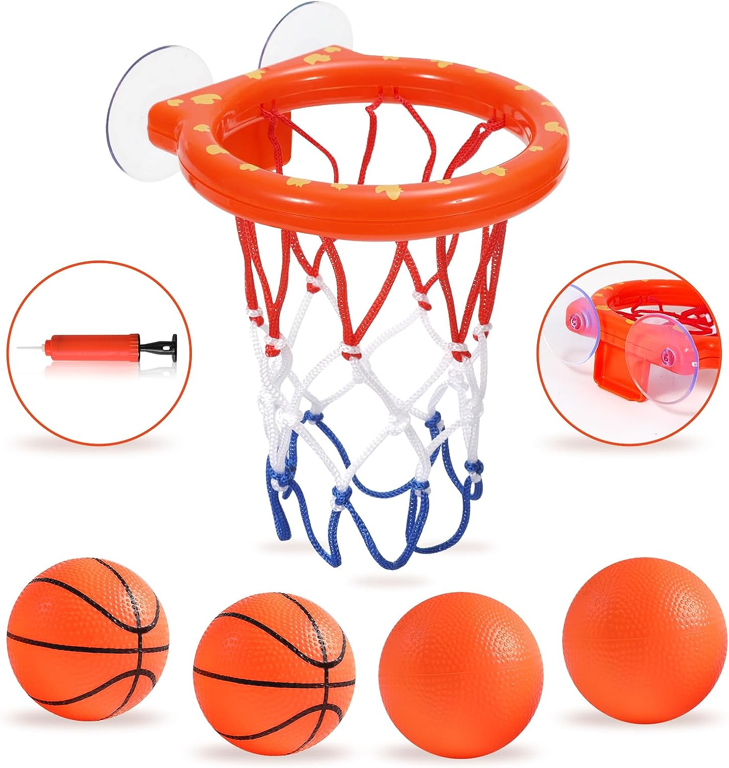 Bath Toys Basketball Hoop for Kids Toddlers Suction Cup Basketball Hoop & 4 Soft Balls Set