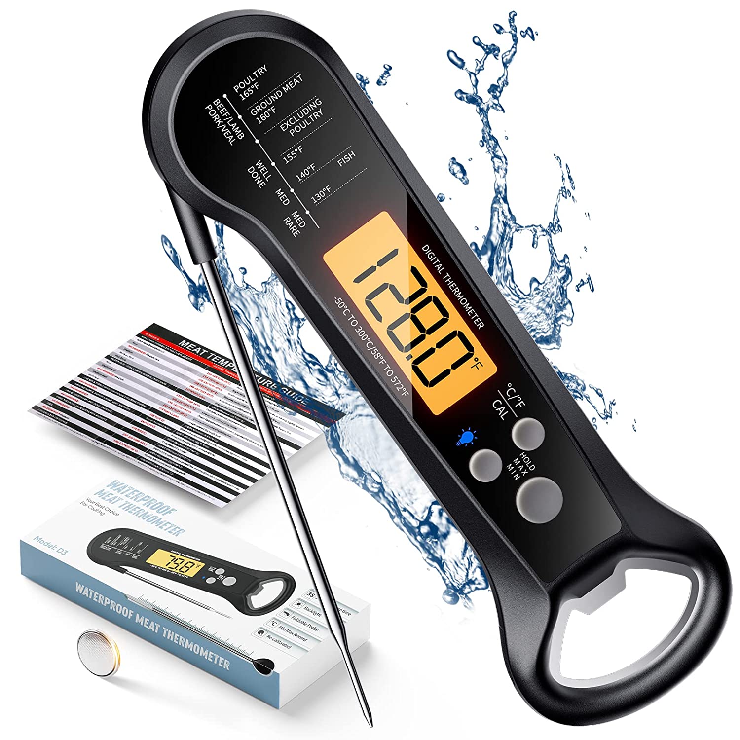 Digital Meat Thermometer Waterproof Instant Read Food Thermometer for Cooking and Grilling