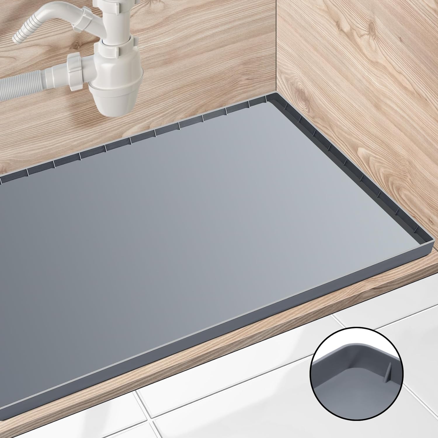 Under Sink Mat, Protector Waterproof Under Sink Liner (34" x 22", Grey)