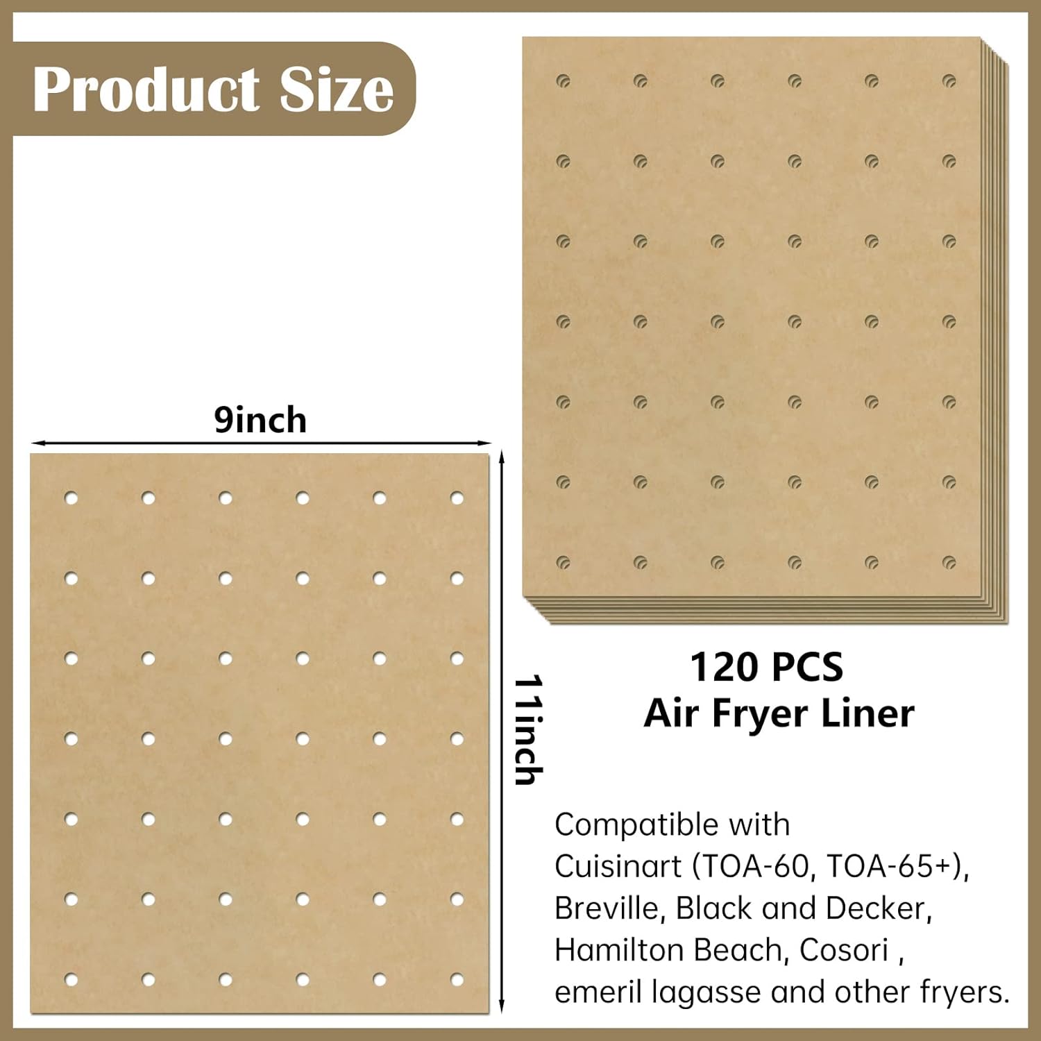 Air Fryer 120 Pieces Unbleached Parchment Paper 9" x 11" Non-stick Disposable Rectangle Baking Paper