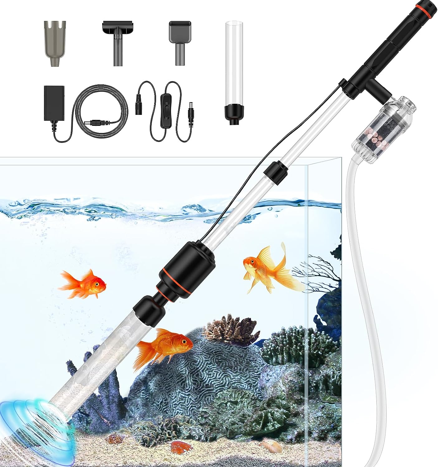 Aquarium Electric 6 in 1 Fish Tank Gravel Cleaner Automatic Siphon Vacuum Cleaner (Black)