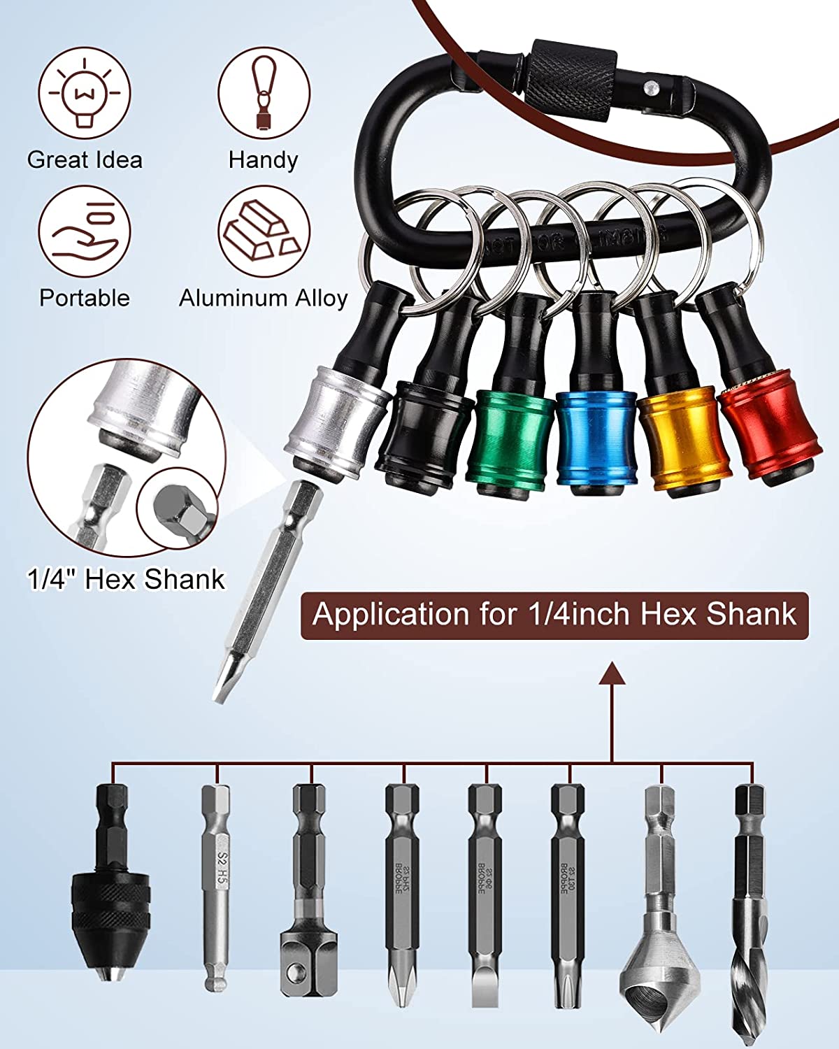 1/4 inch Hex Shank Aluminum Alloy Screwdriver Bits, 6 Pieces