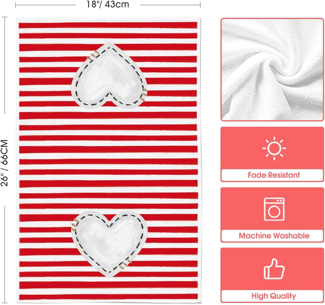 Stripes Love Heart Valentine's Day Kitchen Towels Dish Towels (18" x 26")