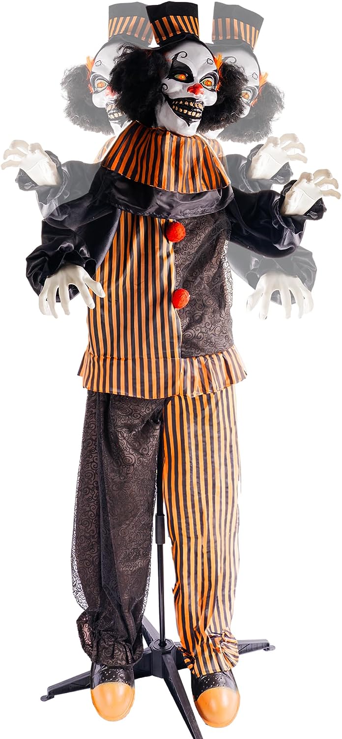 Halloween 67" Standing Clown Decoration Talking Clown Prop with Flashing Red Eyes